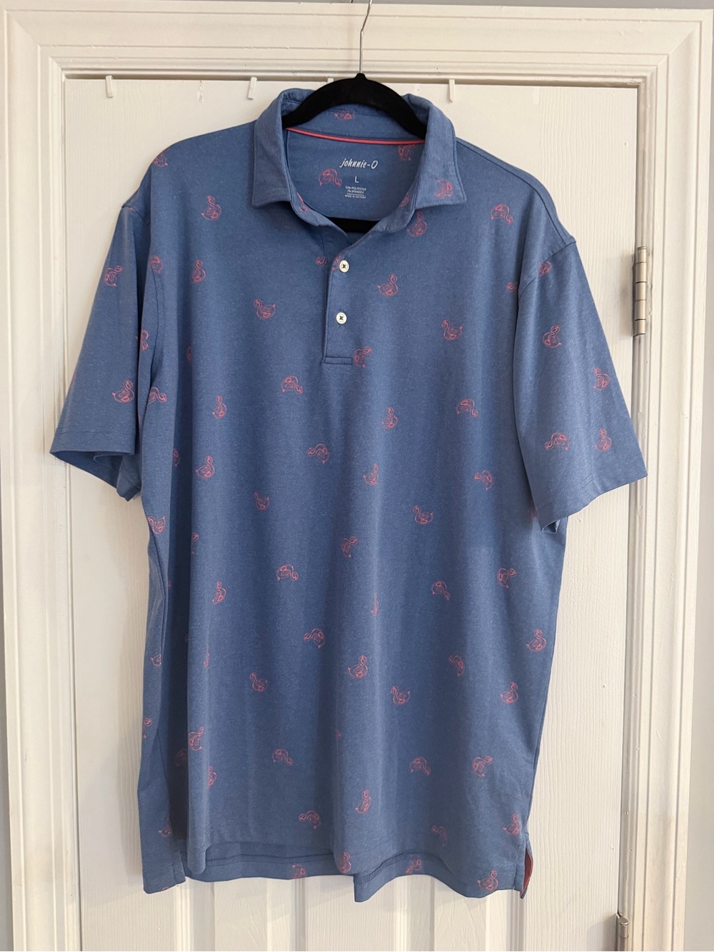 johnnie-O Flamingo Floaty Polo Men’s L Lake Blue PREP-FORMANCE Golf Shirt